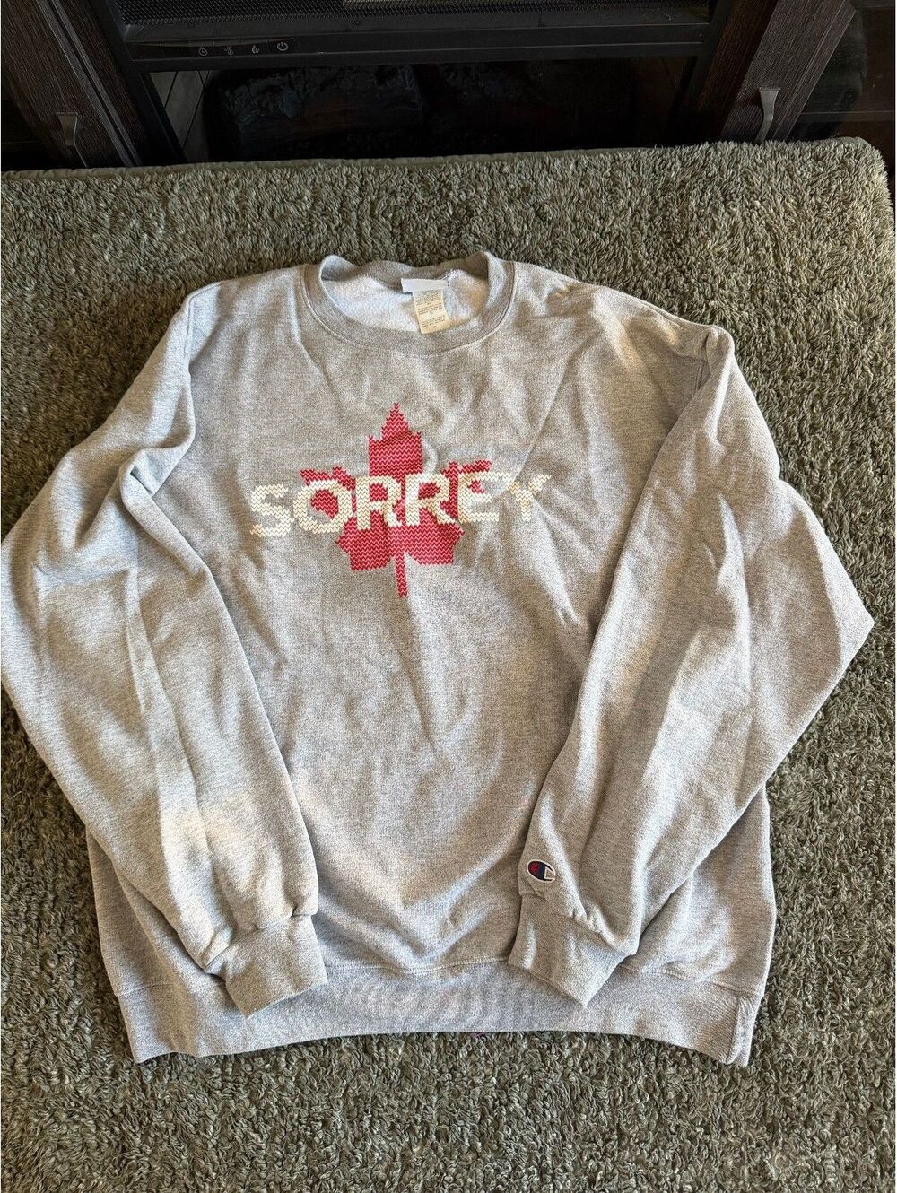 Champion Eco Authentic XL Grey Sweatshirt with Red Maple Leaf and Sorrey Logo